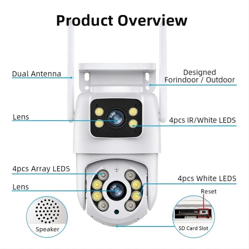 Immax NEO 07783L - Smart udendørskamera med sensor DOUBLE 355° P/T 2x2MP IP65 Wi-Fi Tuya