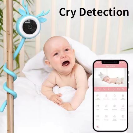 Immax NEO 07797L - Smart babyalarm genopladelig 5V Wi-Fi Tuya blå