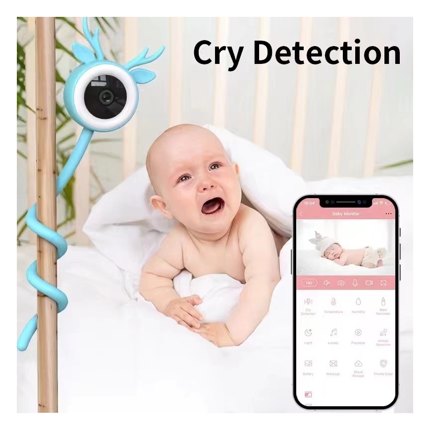 Immax NEO 07797L - Smart babyalarm genopladelig 5V Wi-Fi Tuya blå