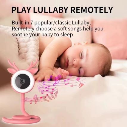 Immax NEO 07798L - Smart babyalarm genopladelig 5V Wi-Fi Tuya lyserød