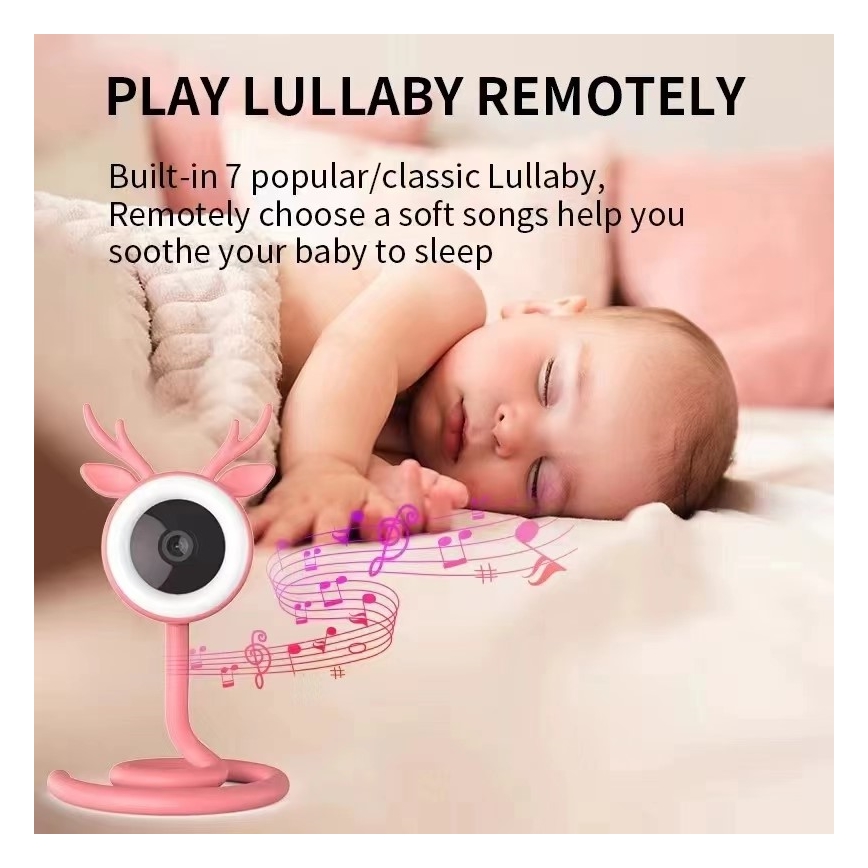 Immax NEO 07798L - Smart babyalarm genopladelig 5V Wi-Fi Tuya lyserød