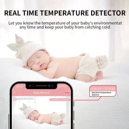 Immax NEO 07798L - Smart babyalarm genopladelig 5V Wi-Fi Tuya lyserød