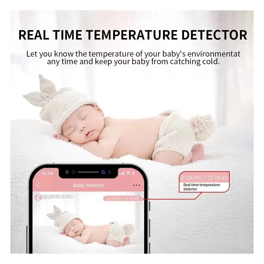 Immax NEO 07798L - Smart babyalarm genopladelig 5V Wi-Fi Tuya lyserød