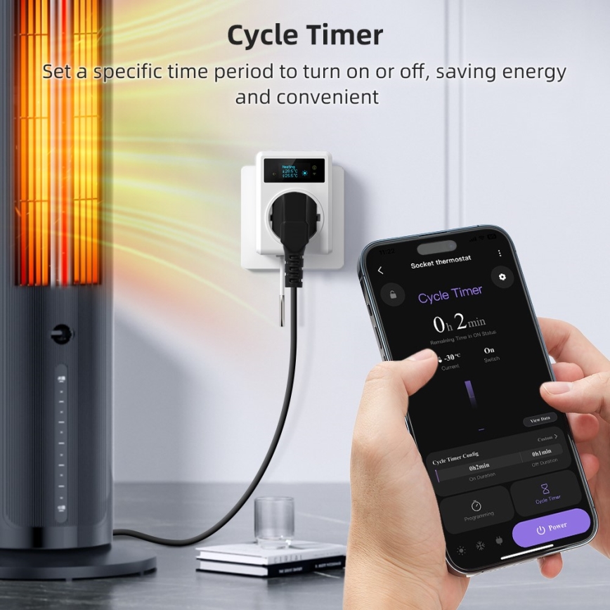 Immax NEO 07811L - Smart stikdåse med termometer F 3680W Tuya Wi-Fi