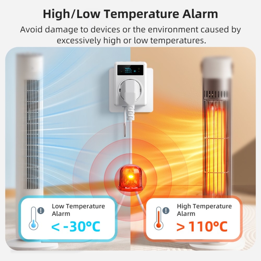 Immax NEO 07811L - Smart stikdåse med termometer F 3680W Tuya Wi-Fi
