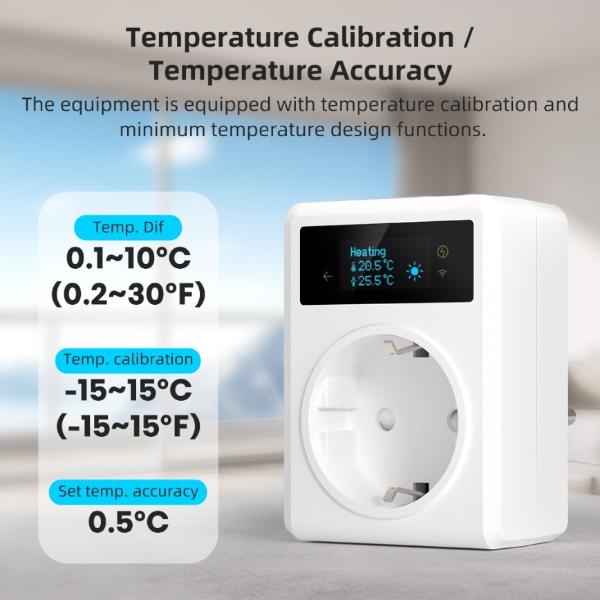 Immax NEO 07811L - Smart stikdåse med termometer F 3680W Tuya Wi-Fi