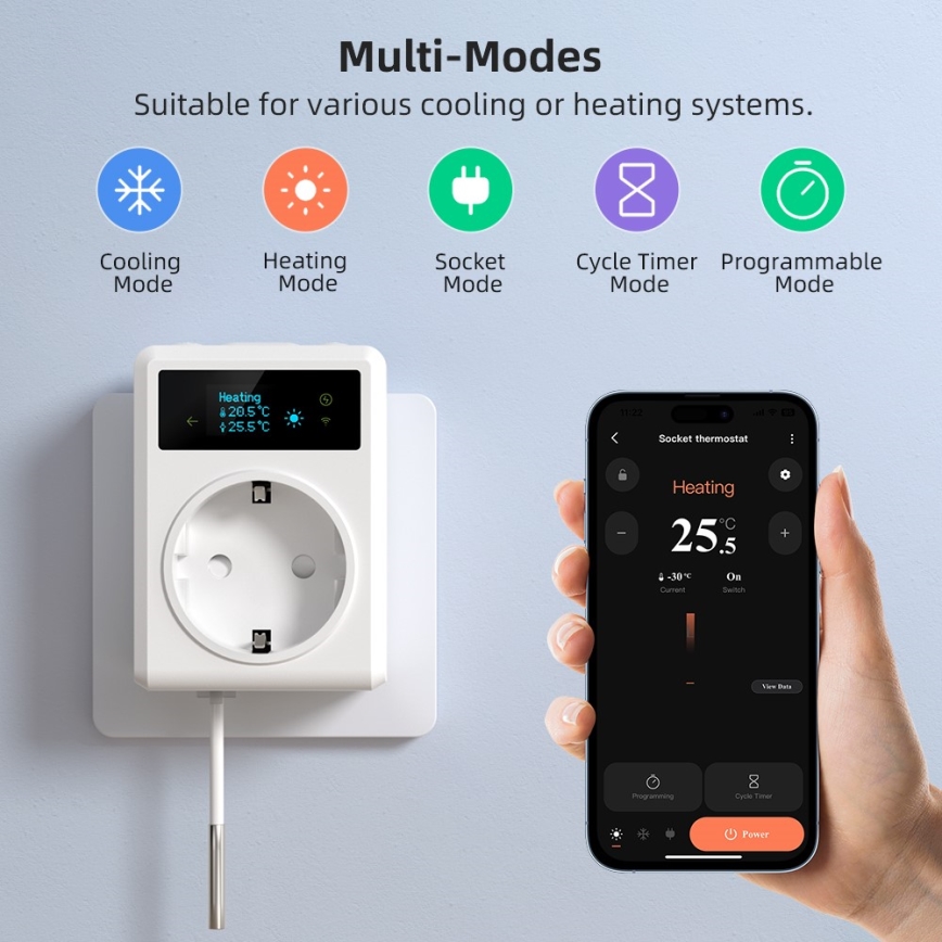 Immax NEO 07811L - Smart stikdåse med termometer F 3680W Tuya Wi-Fi