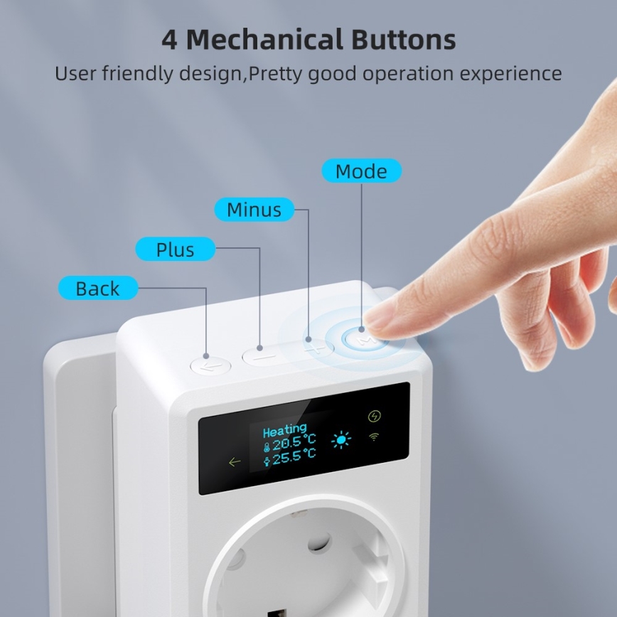 Immax NEO 07811L - Smart stikdåse med termometer F 3680W Tuya Wi-Fi