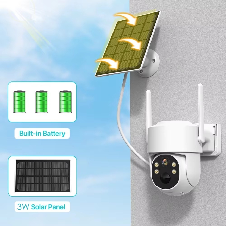 Immax NEO 07820L - Smart udendørs solcellekamera med sensor, 6000 mAh batteri, IP65
