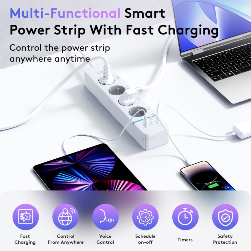 Immax NEO 07821L - Forlængerledning NEO LITE Smart 4AC+1xUSB+2xUSB-C Wi-Fi