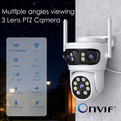 Immax NEO 07823L - Smart udendørskamera med tre 2MP-sensorer, 5 V strøm og Wi-Fi