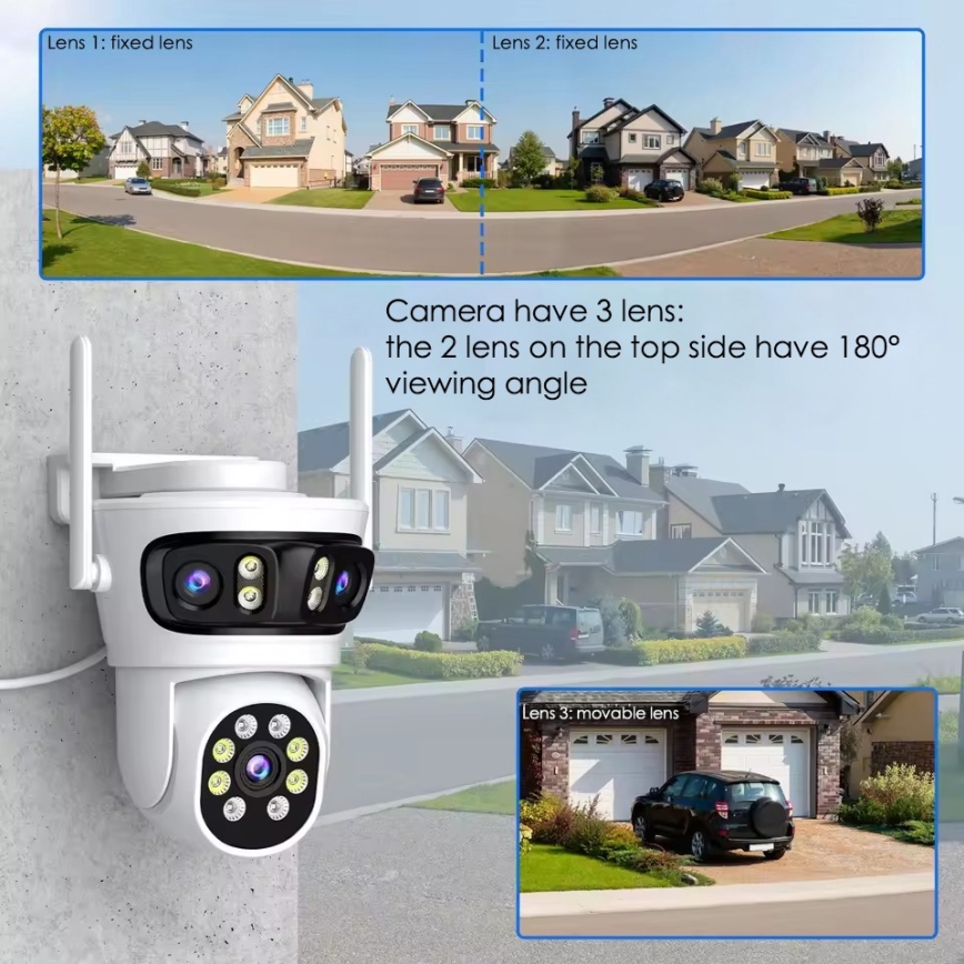 Immax NEO 07823L - Smart udendørskamera med tre 2MP-sensorer, 5 V strøm og Wi-Fi