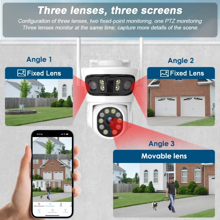 Immax NEO 07823L - Smart udendørskamera med tre 2MP-sensorer, 5 V strøm og Wi-Fi