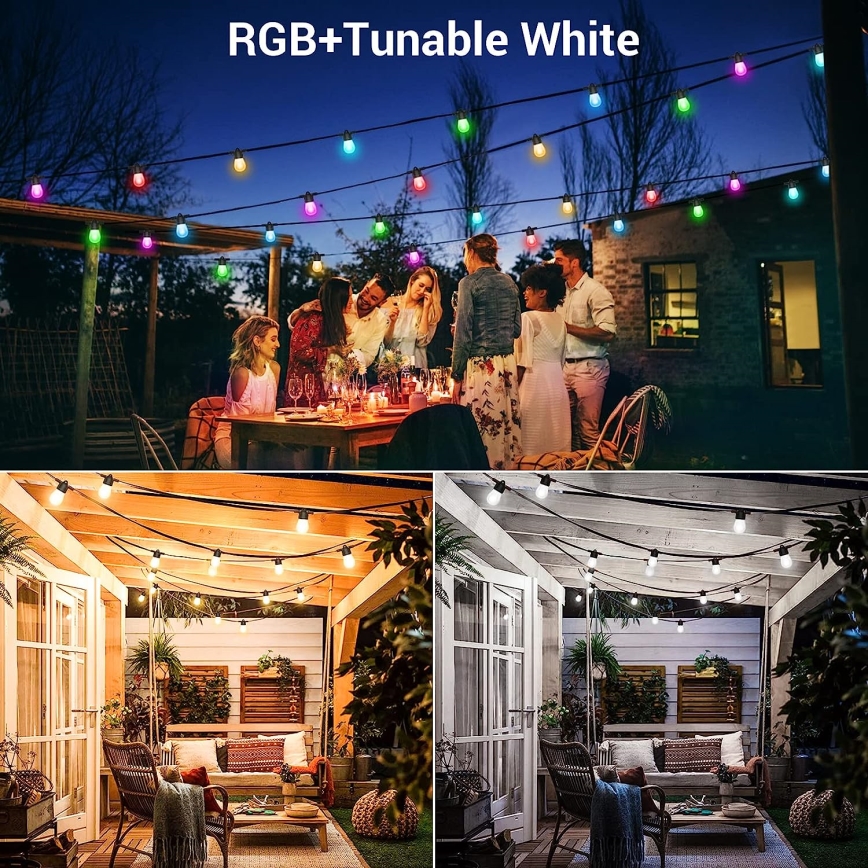 Udendørs LED strip dæmpbar RGB+CCT GUIRLANDE 15xLED/1W/230V 15 m Wi-Fi Tuya IP65 + fjernbetjening