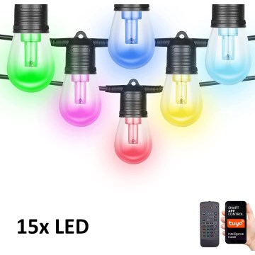 Immax NEO 07900L - Udendørs LED lyskæde RGB+CCT dæmpbar GUIRLANDE LED/15W/230V 15 m Wi-Fi Tuya IP65 + fjernbetjening