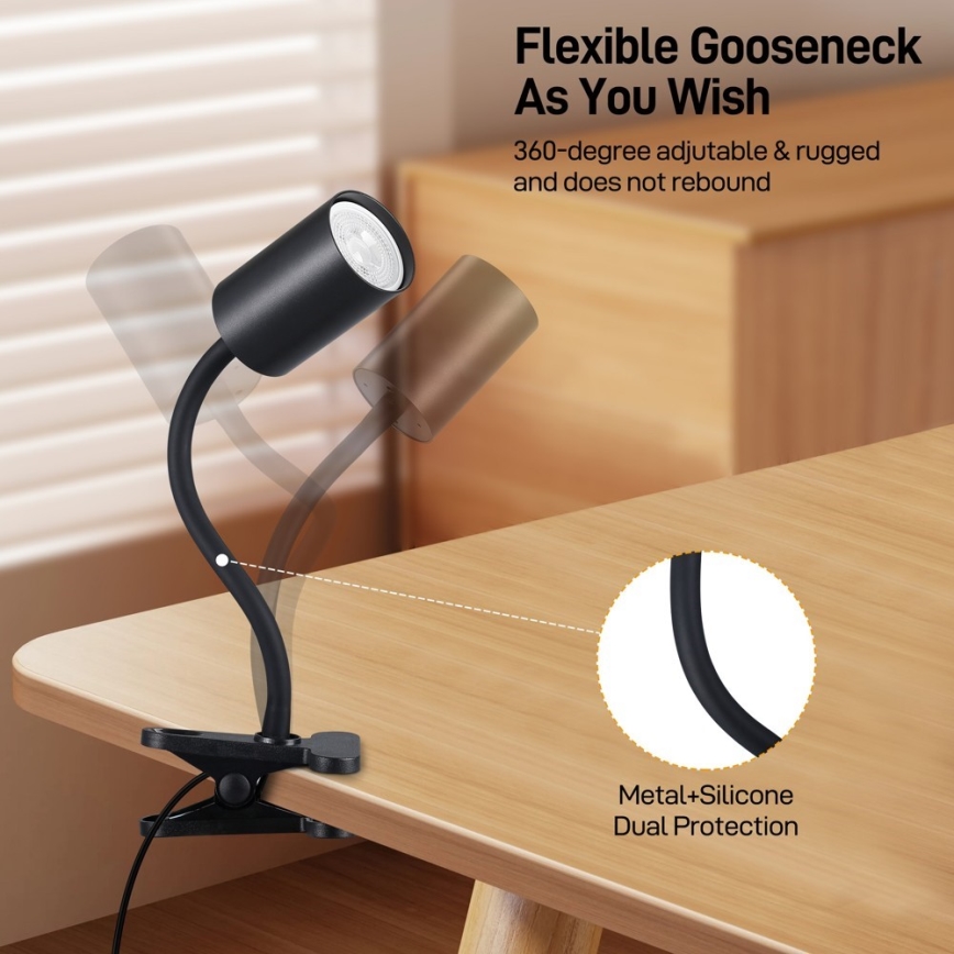 Immax NEO 08293L - Fleksibel lampe med klemme PUNTO 1xGU10/9W/230V sort