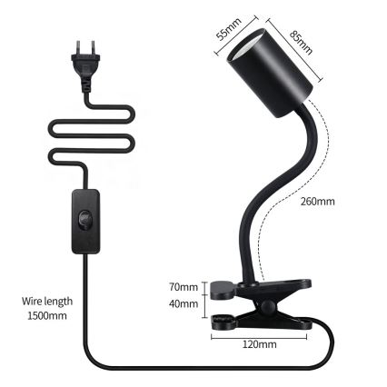 Immax NEO 08293L - Fleksibel lampe med klemme PUNTO 1xGU10/9W/230V sort