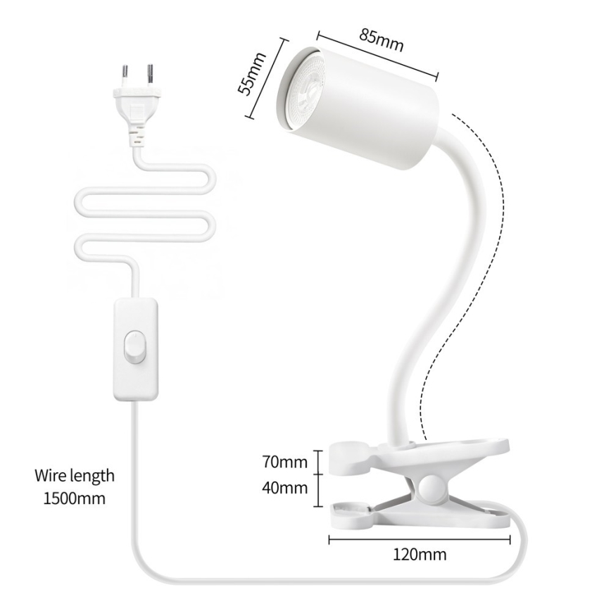 Immax NEO 08294L - Fleksibel lampe med klemme PUNTO 1xGU10/9W/230V hvid