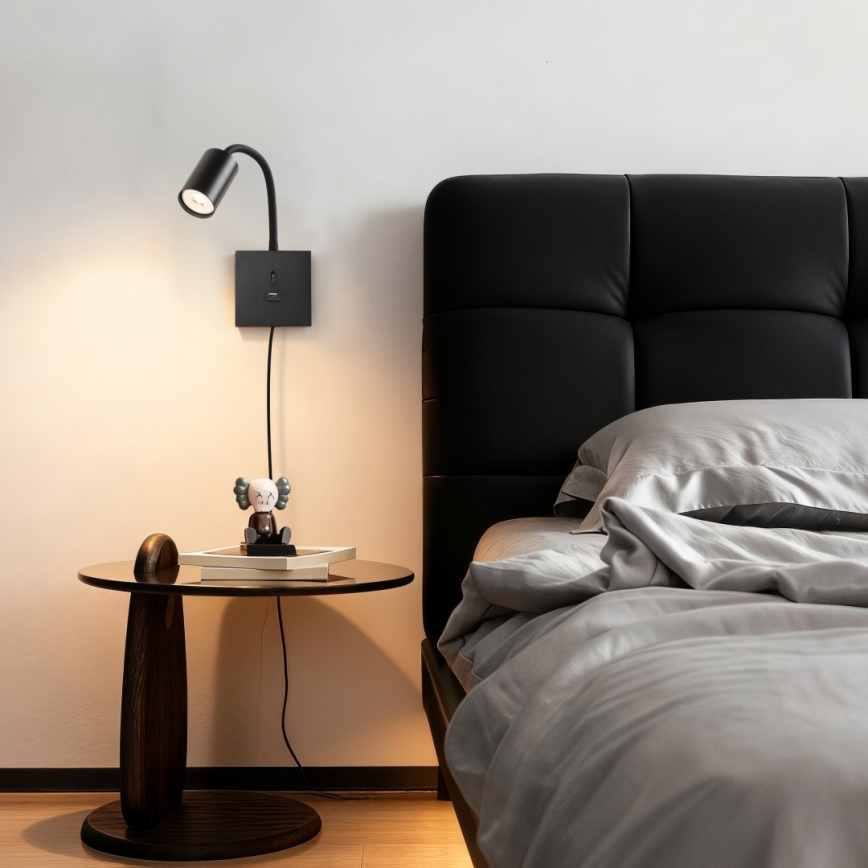 Immax NEO 08295L - Væglampe med USB PUNTO 1xGU10/9W/230V sort