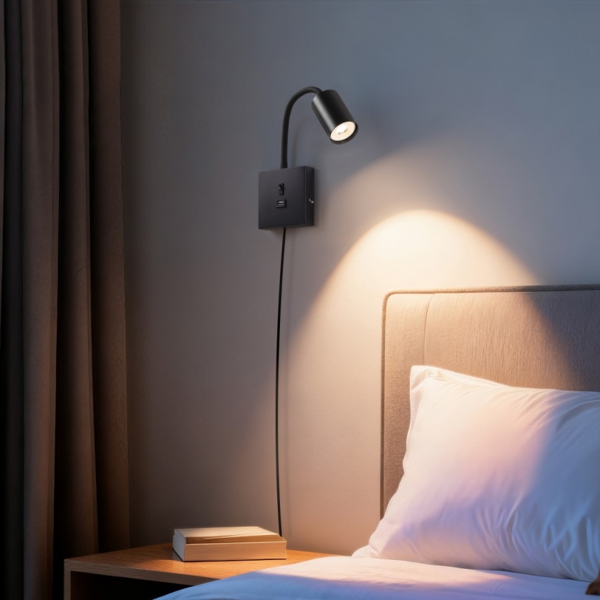 Immax NEO 08295L - Væglampe med USB PUNTO 1xGU10/9W/230V sort