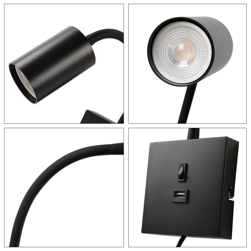 Immax NEO 08295L - Væglampe med USB PUNTO 1xGU10/9W/230V sort