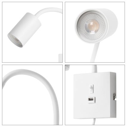 Immax NEO 08296L - Væglampe med USB PUNTO 1xGU10/9W/230V hvid
