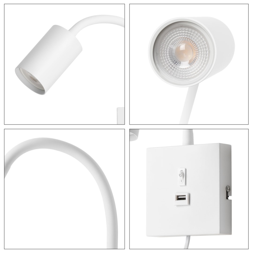 Immax NEO 08296L - Væglampe med USB PUNTO 1xGU10/9W/230V hvid
