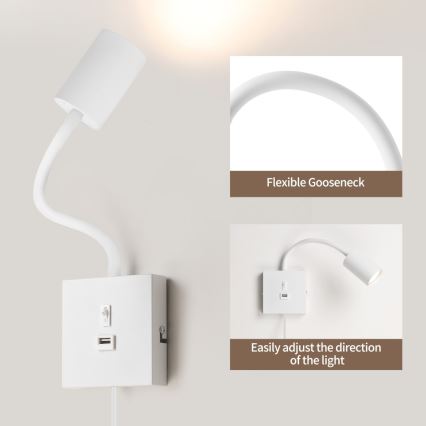 Immax NEO 08296L - Væglampe med USB PUNTO 1xGU10/9W/230V hvid