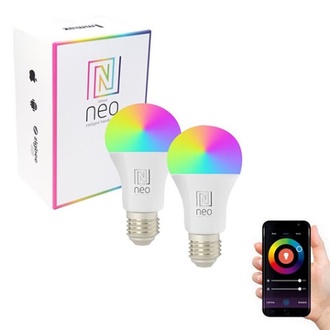 Immax NEO - 2x LED-pære dæmpbar RGB-farver E27/9W/230V 1800-6500K Tuya