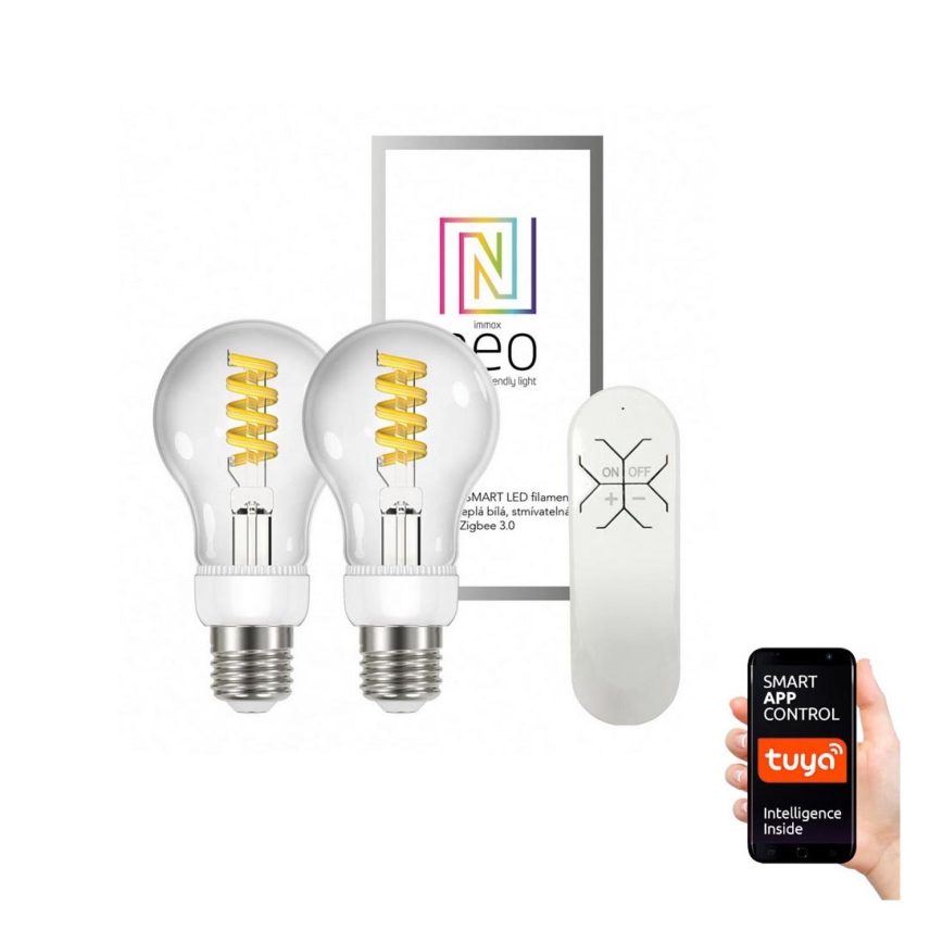 Immax Neo - SÆT 2x LED lysdæmper pære FILAMENT E27/5W/230V 2700-6000K + Fjernbetjening