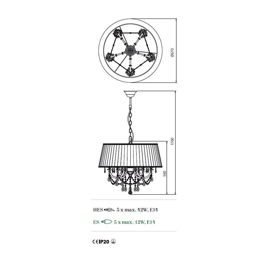 Incanti ICA P5 01 01 - Pendel med kædeophæng CANDORE 5xE14/42W/230V