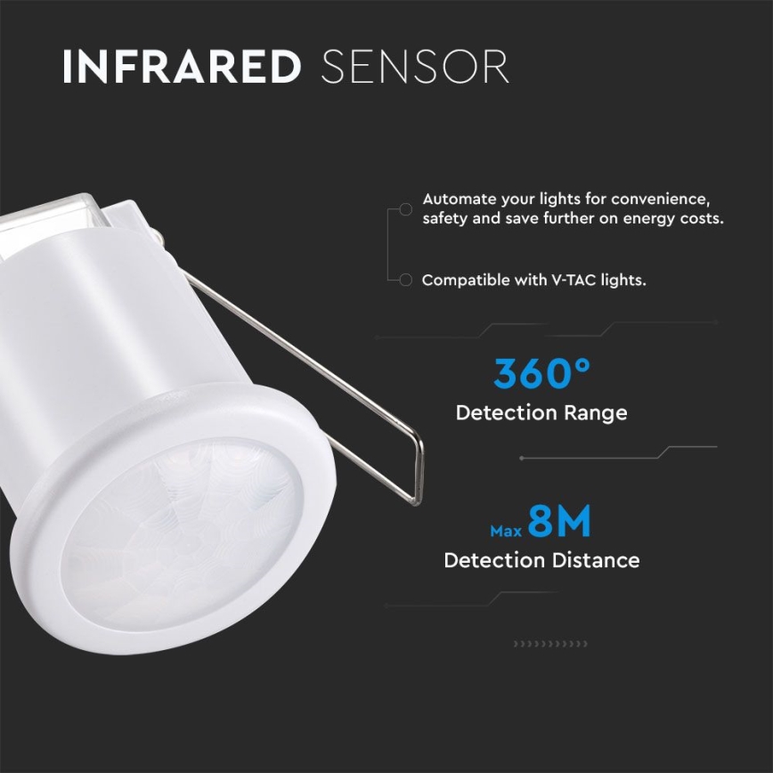 Indbygget bevægelsessensor PIR 360° 400W/230V hvid