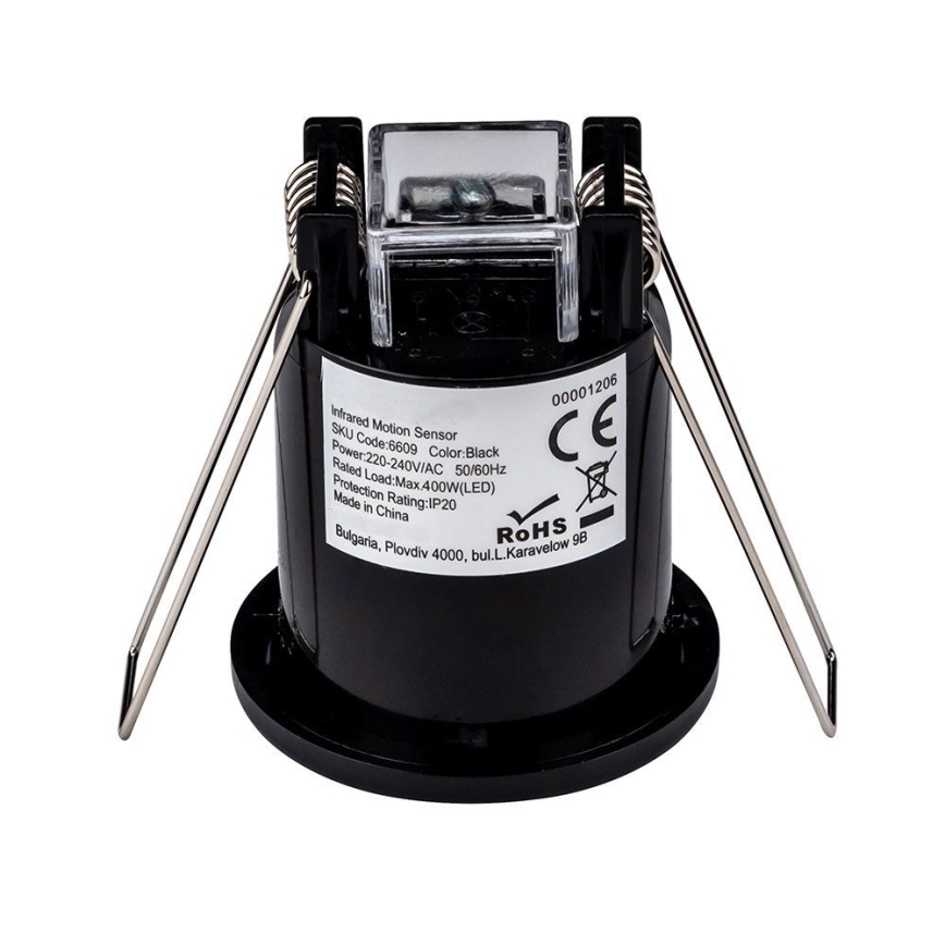 Indbygget bevægelsessensor PIR 360° 400W/230V sort