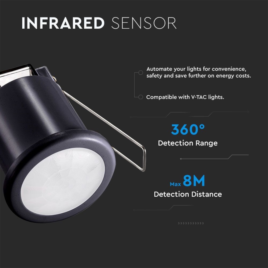 Indbygget bevægelsessensor PIR 360° 400W/230V sort