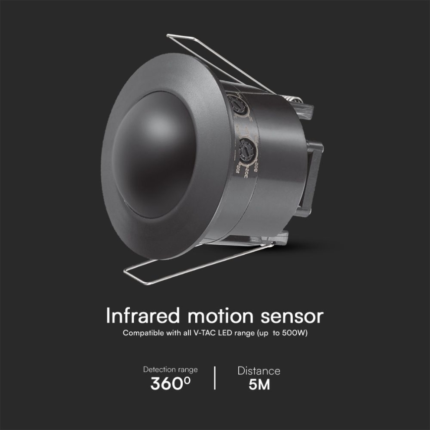 Indbygget bevægelsessensor PIR 360° 500W/230V sort