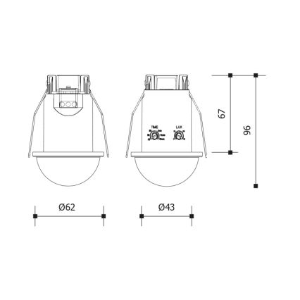 Indbygget loftbevægelsessensor 360° 1200W/230V IP54, hvid