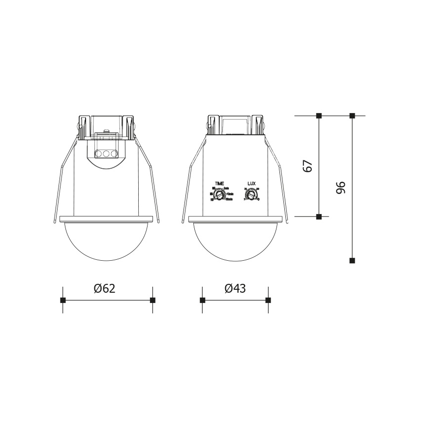 Indbygget loftbevægelsessensor 360° 1200W/230V IP54, hvid