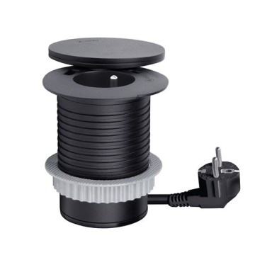 Indbygget stikkontakt med 10 W trådløs opladning, 1x stikkontakt + USB-A og USB-C, sort