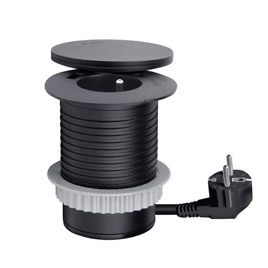 Indbygget stikkontakt med 10 W trådløs opladning, 1x stikkontakt + USB-A og USB-C, sort