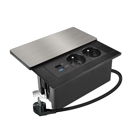 Indbygget stikkontakt med trådløs opladning 65W, 2 udtag + USB-A + USB-C