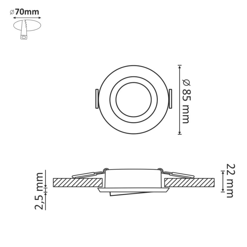 Indbygningslampe EAST OPAL 1xGU10/8W/230V diameter 8,5 cm guldfarvet