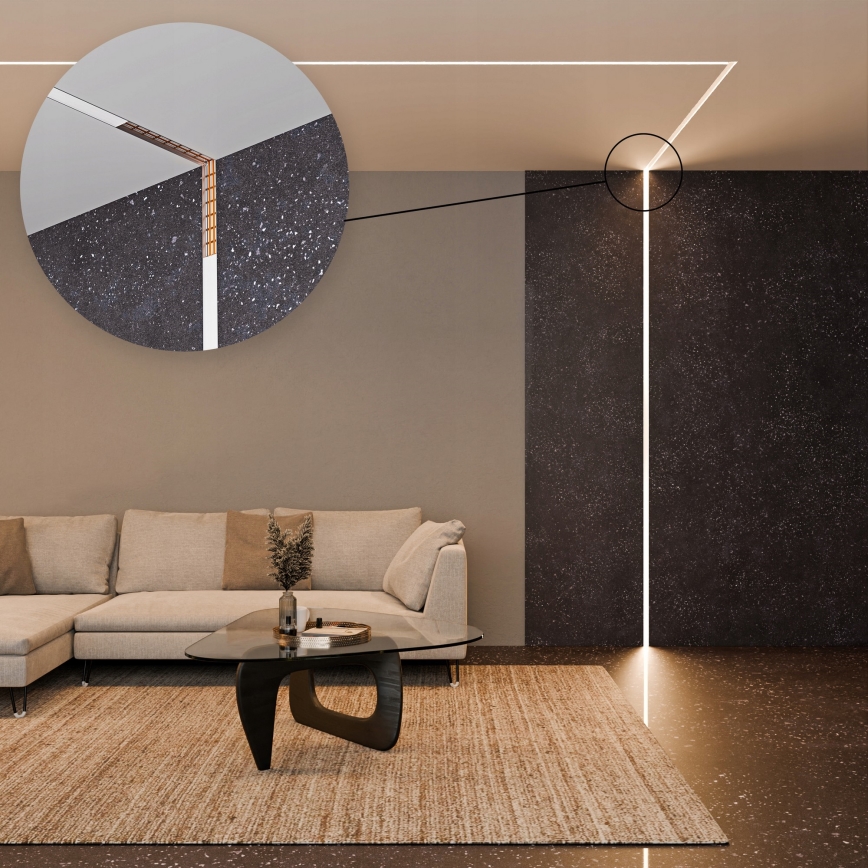 Indbygningsprofil til LED-bånd 1 m sølv/hvid