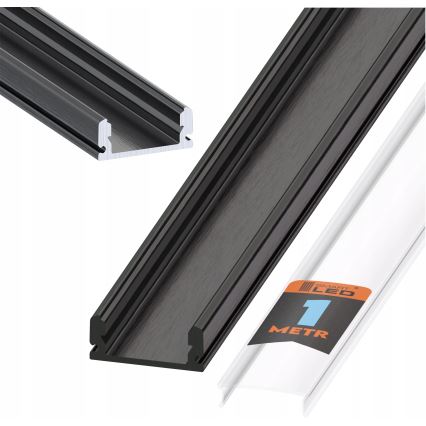 Indbygningsprofil til LED-strips, 1 m, sort/gennemsigtig