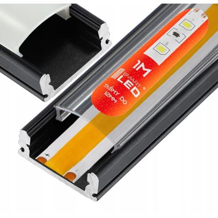 Indbygningsprofil til LED-strips, 1 m, sort/gennemsigtig