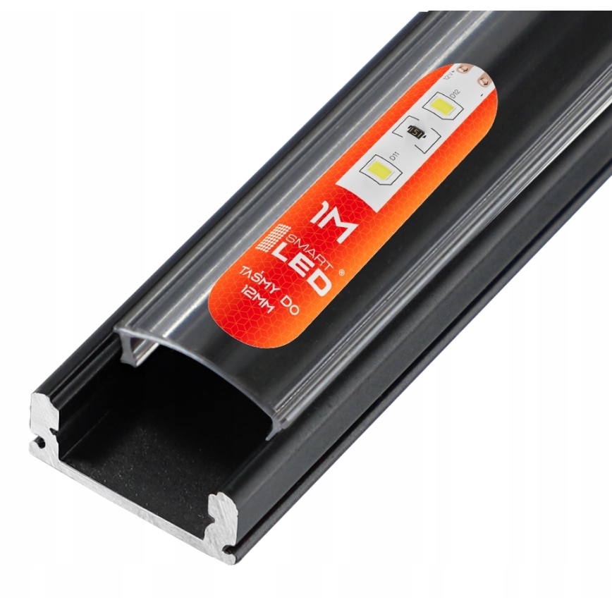 Indbygningsprofil til LED-strips, 1 m, sort/gennemsigtig