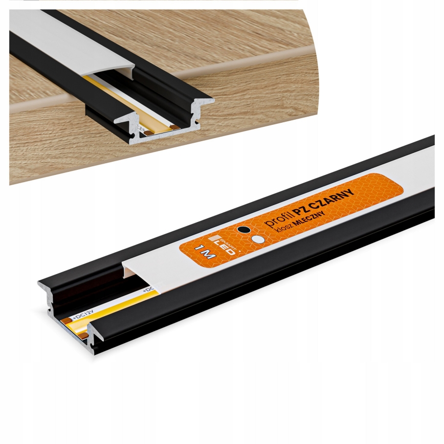 Indbygningsprofil til LED-strips 1 m, sort/hvid