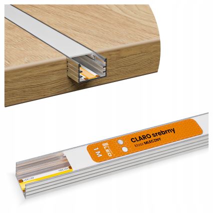 Indbygningsprofil til LED-strips 1 m sølv/hvid