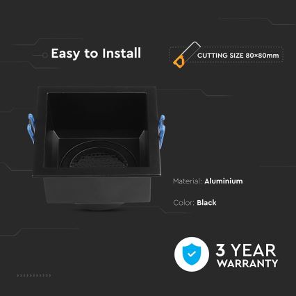 Indbygningsspot GU10 9x9 cm sort