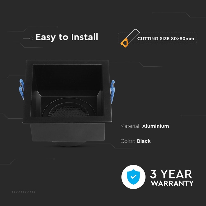 Indbygningsspot GU10 9x9 cm sort