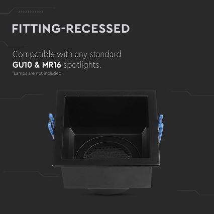 Indbygningsspot GU10 9x9 cm sort